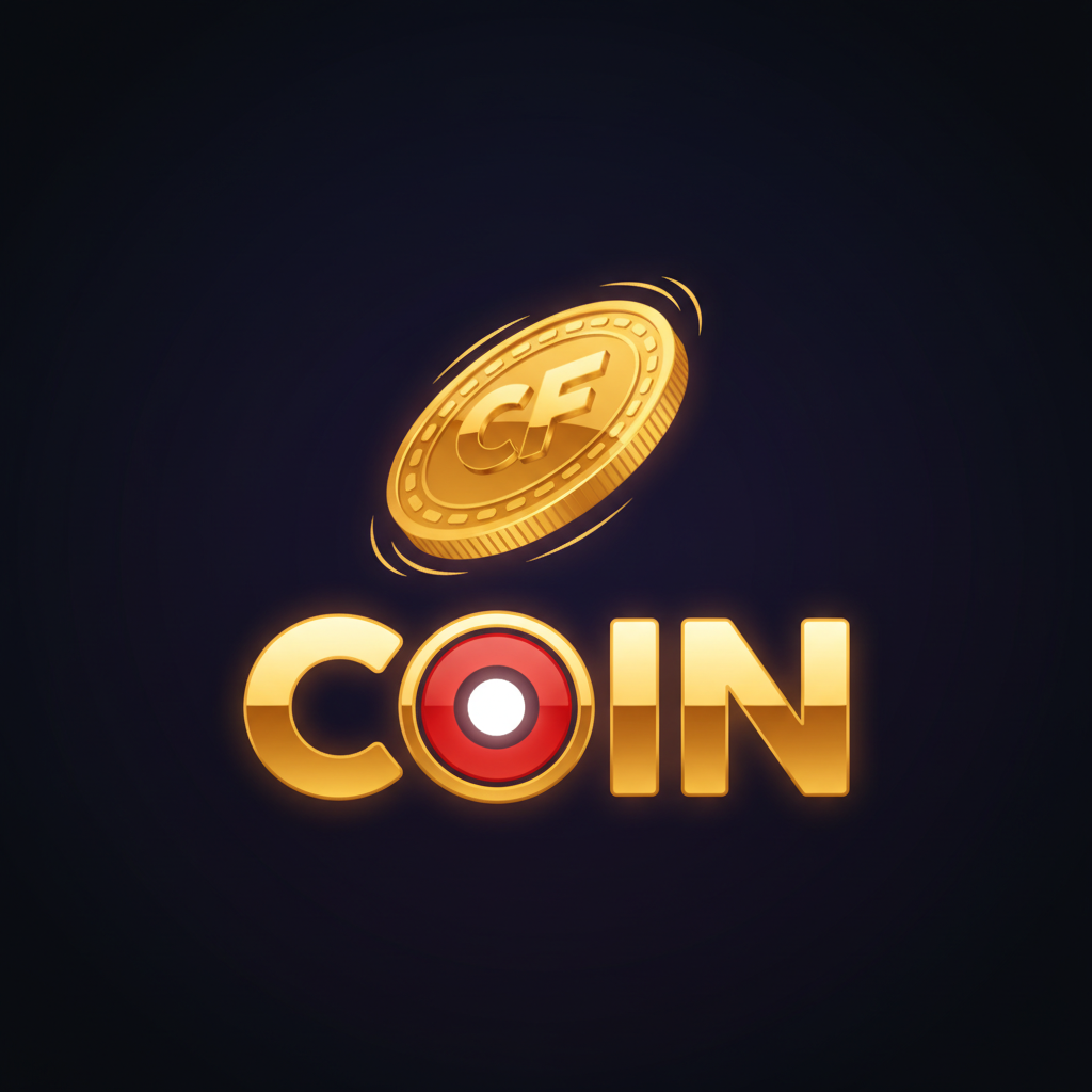 Coin Flip logo dorato tridimensionale