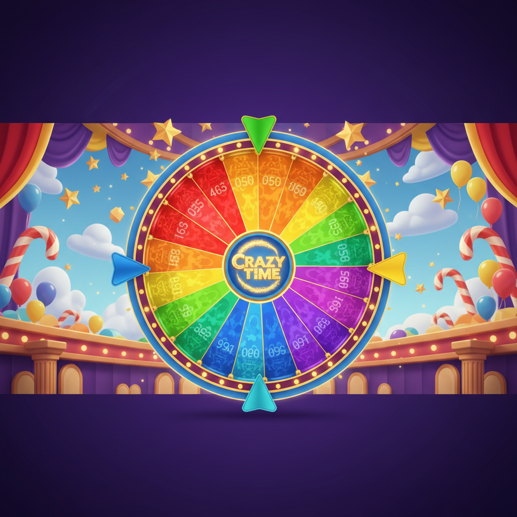 Enorme ruota virtuale Crazy Time con ambiente carnevale 3D