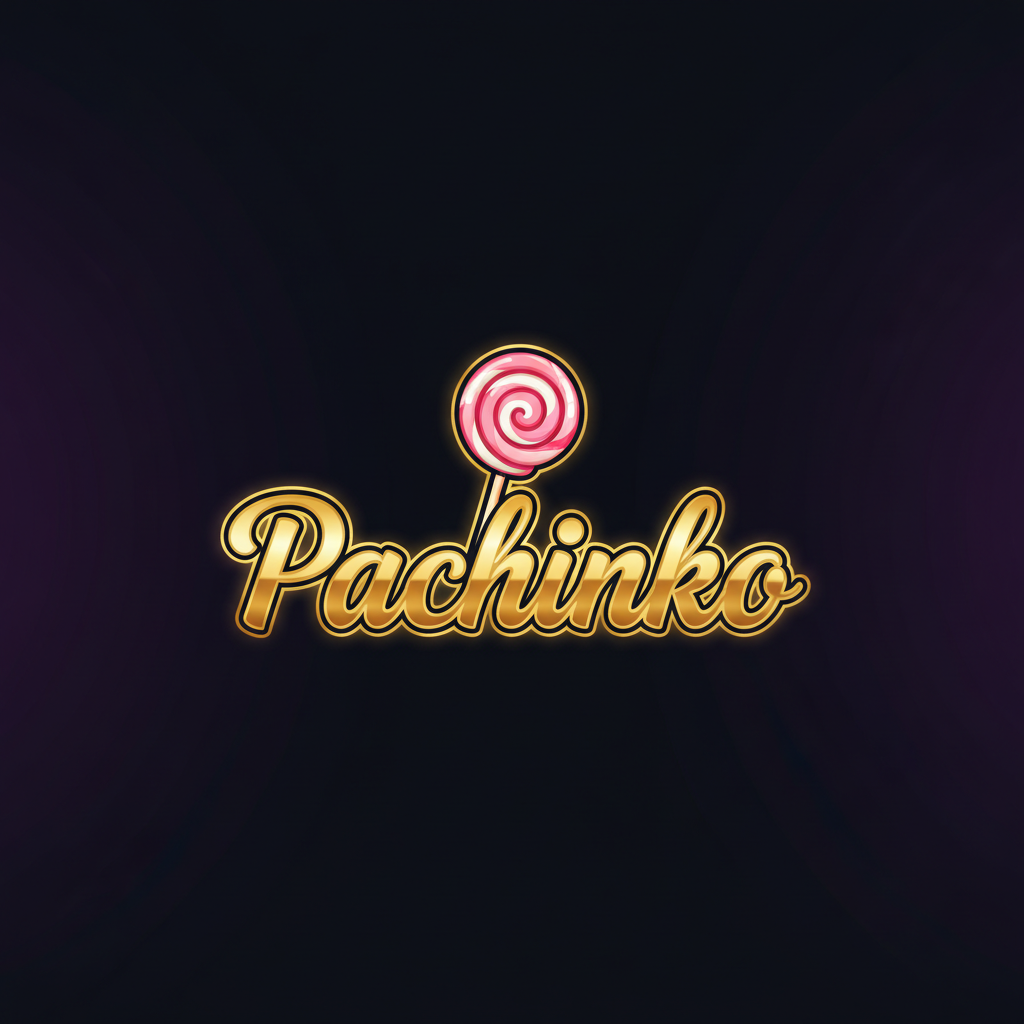 Pachinko logo corsivo dorato con lecca-lecca