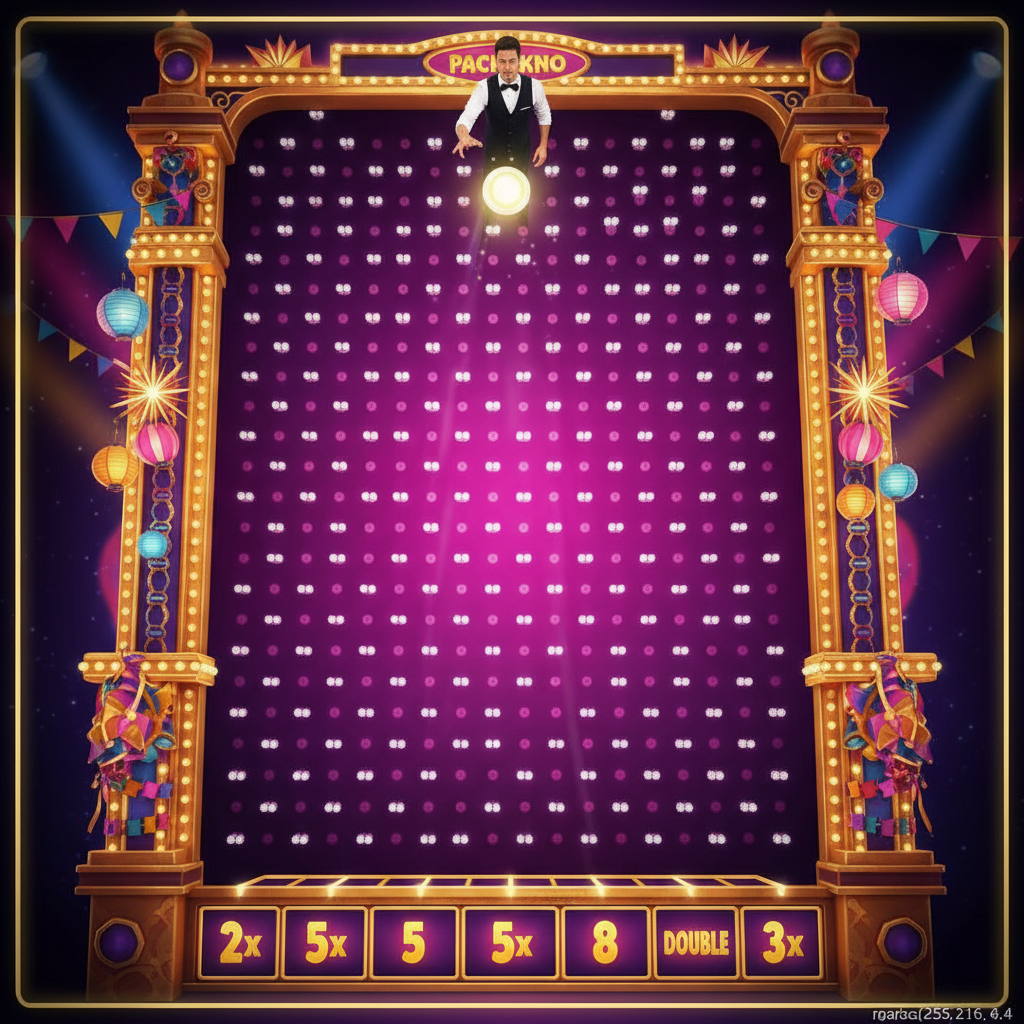 Parete Pachinko viola con pioli e zone moltiplicatore